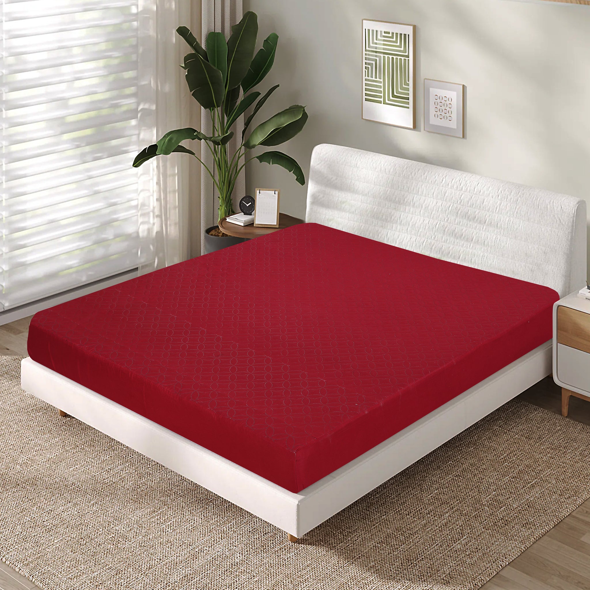 Quilted Waterproof Mattress Protector Maroon